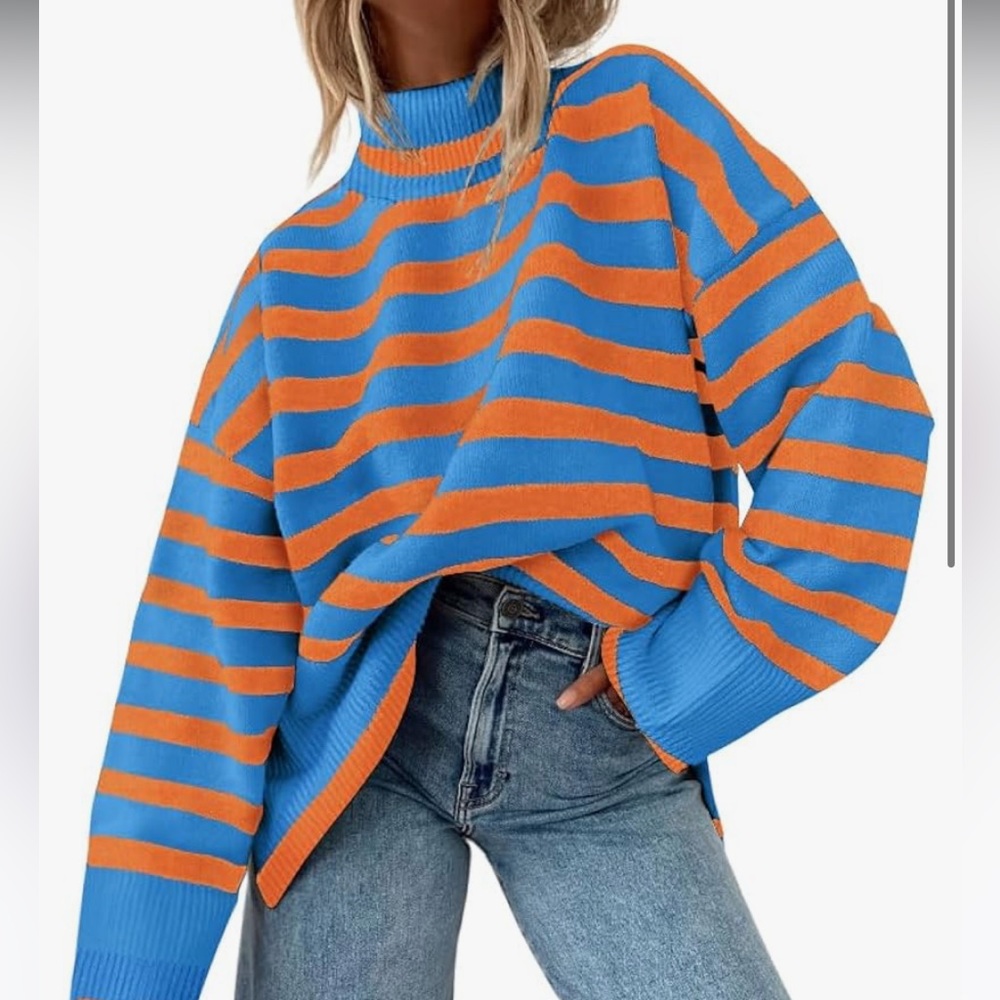 Brand new turtleneck Blue and Orange Striped Sweater